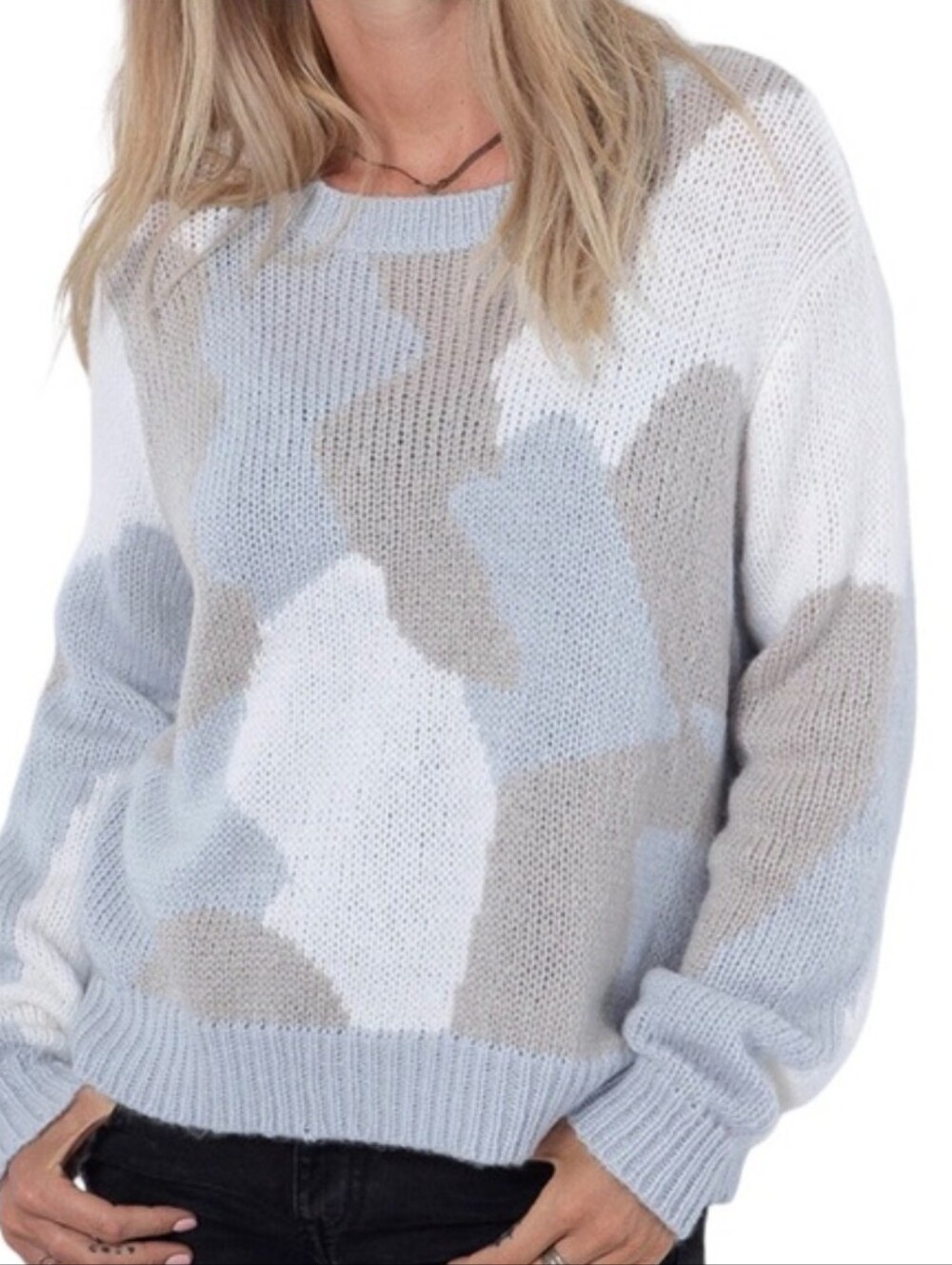 Wooden Ships Camo Pullover Sweater Chunky Knit Beige